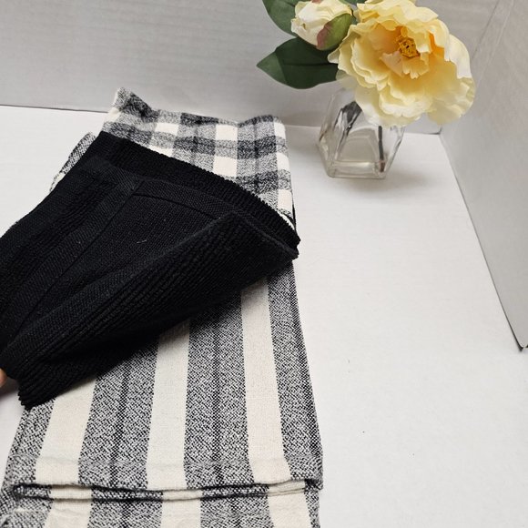 3 New Kitchen Towels Black White Gray Plaid Check Stripe Studio Belle 18 X 28 - Picture 11 of 12